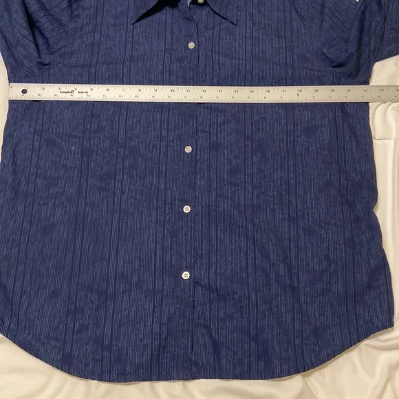 Ralph Lauren Blue Button Down Shirt XL Textured 3/4 Sleeve Classic Lightweight - Picture 9 of 10